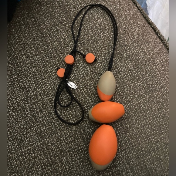 SYLCA Orange & Gray Pendant Necklace - Picture 3 of 5